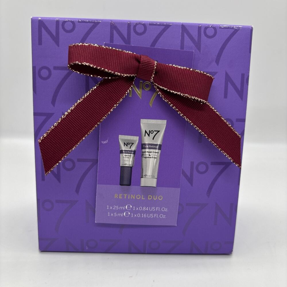 NO7 Pure Retinol Duo Gift Set Anti-Aging Night Repair Eye Cream Purple Box NIB